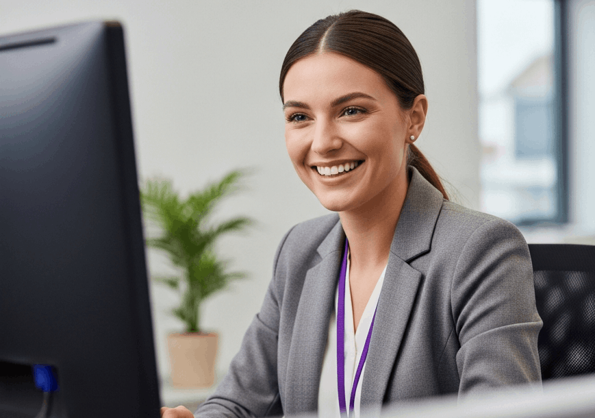 HR-Managerin wertet Bewerberdaten am Computer aus